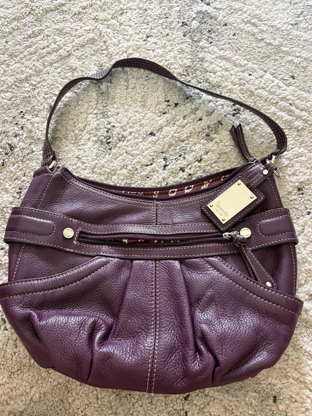 Tiganello Pebbled Leather Shoulder Bag in Plum Purple